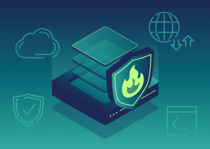 Firewall-Schutzschild vor Server-Layern als Symbol für zusätzliche Sicherheitsebene.