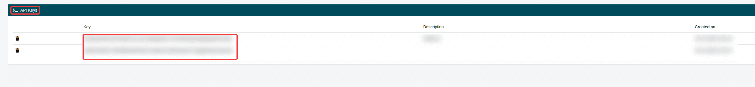 API overview in the Customer Control Panel (CCP) with the "API Keys" section highlighted and the API keys that have been created.