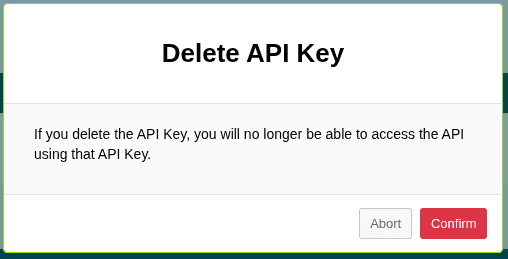 "Delete API Key" pop-up.