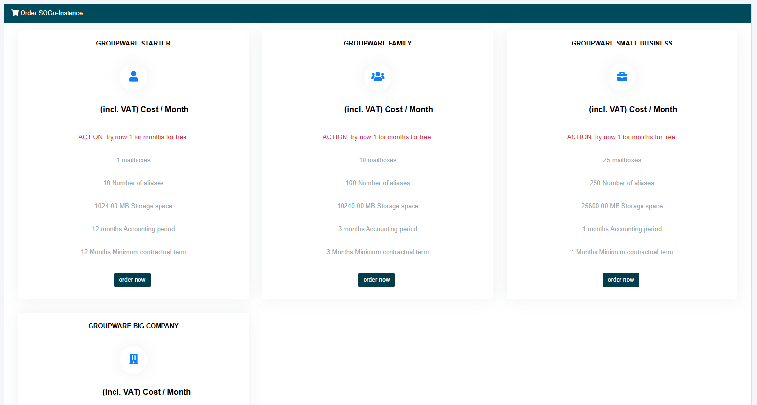 Available SOGo products.