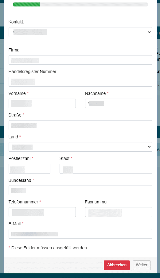 Kontaktdaten eingeben.