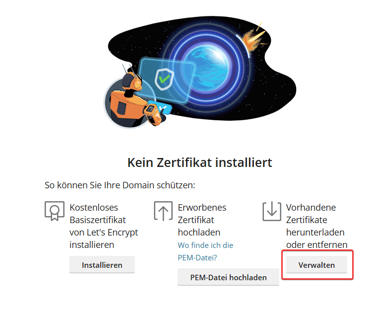 Hervorgehobene Schaltfläche "Verwalten".