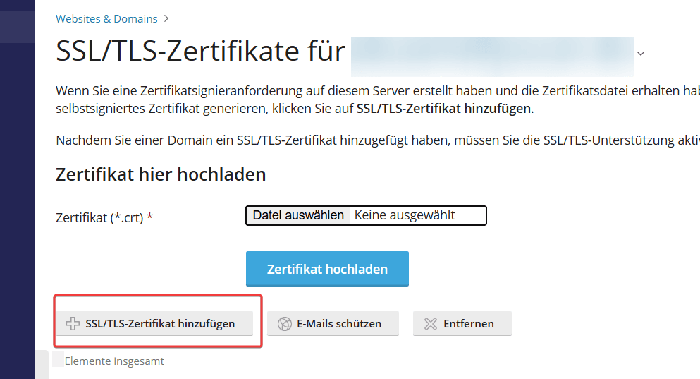 Hervorgehobene Schaltfläche "Zertifikat hinzufügen".