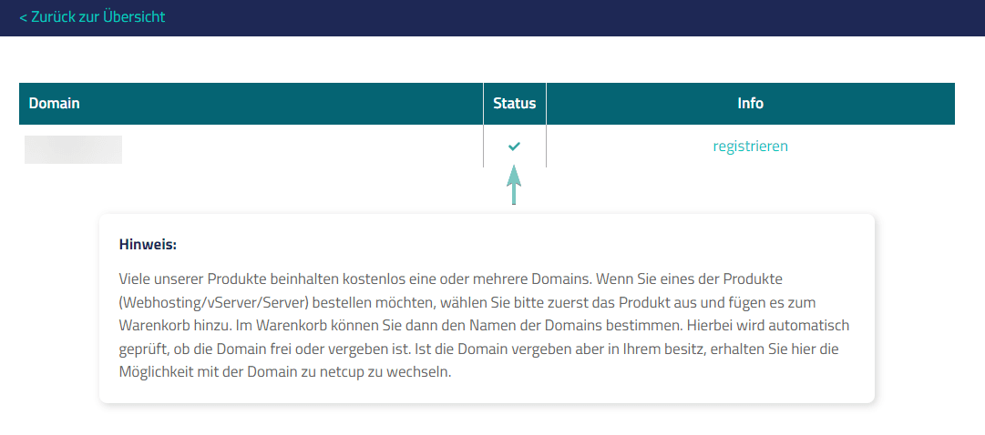 Status der Domain (verfügbar).