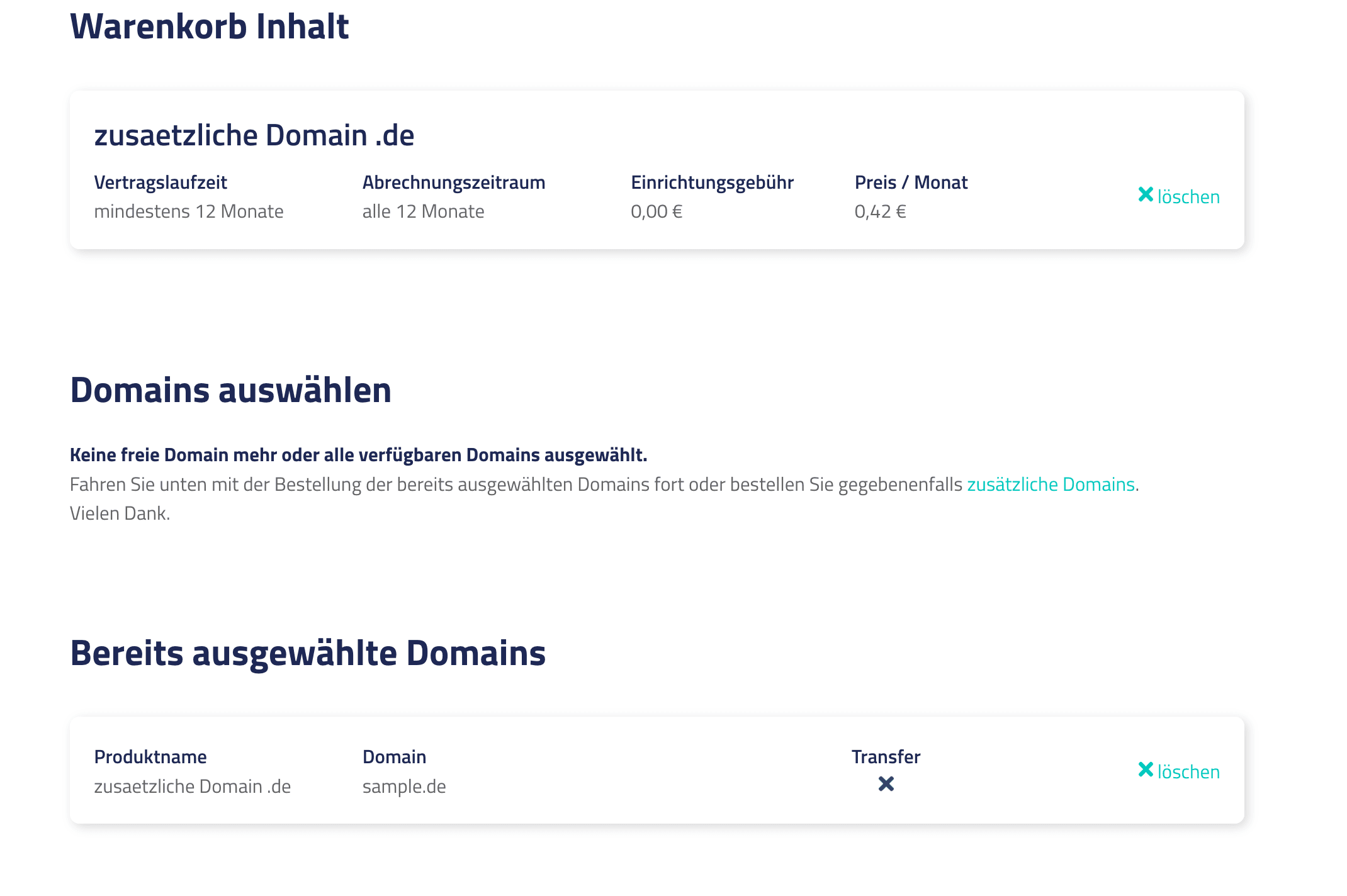 Auflistung der Produkte und Schaltfläche zum Abschließen der Bestellung.