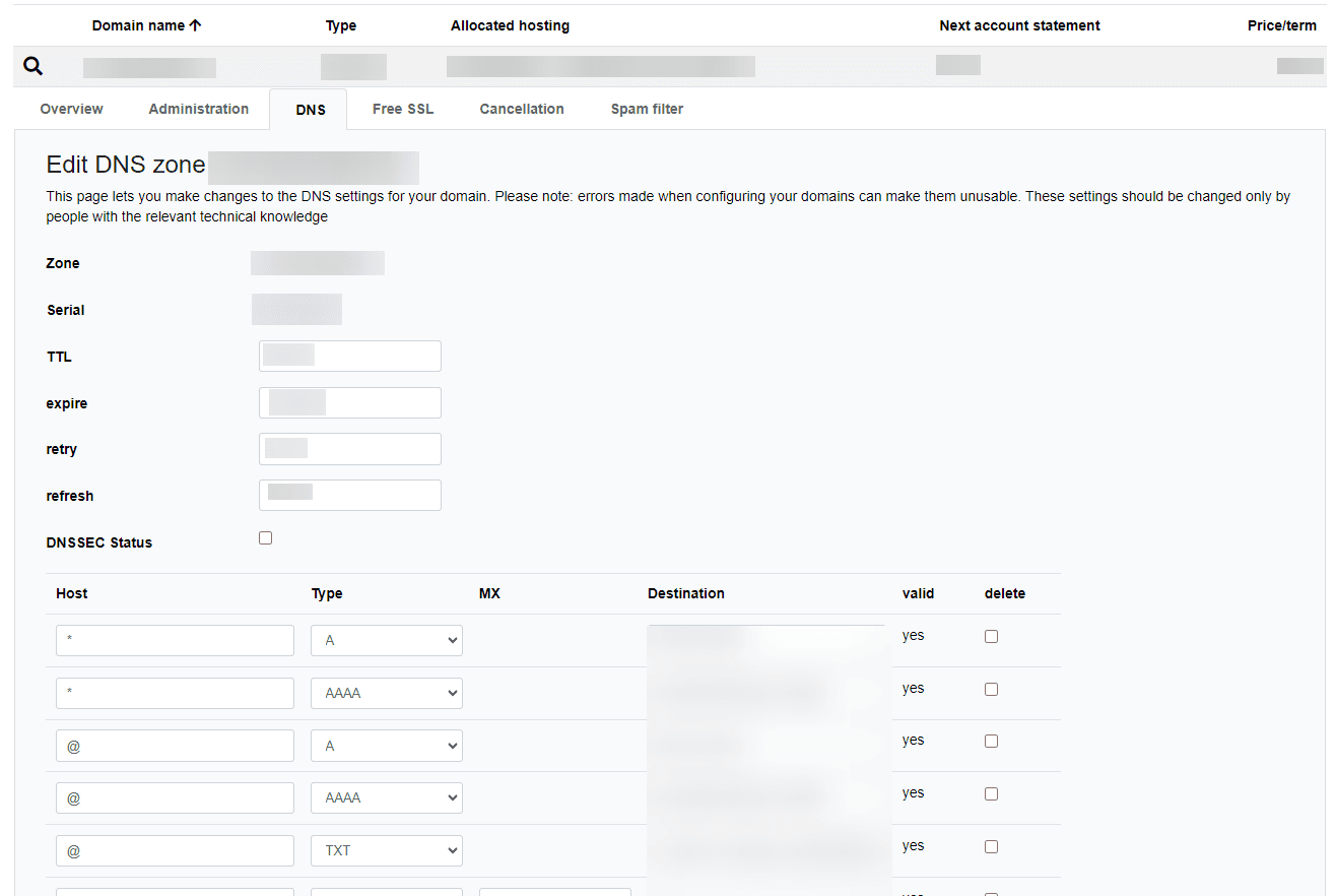 DNS settings in the CCP.