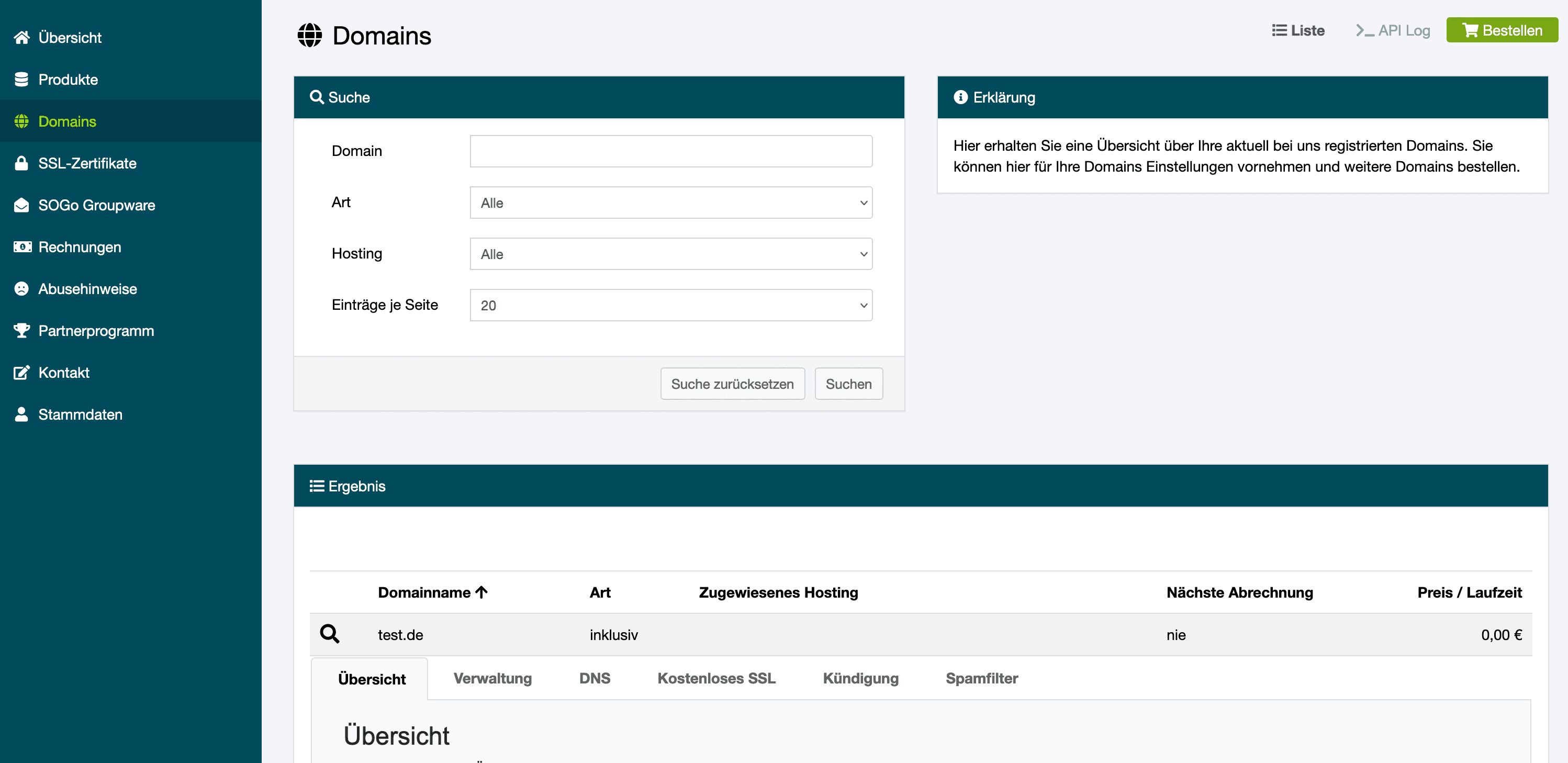 Domain-Übersicht im CCP.