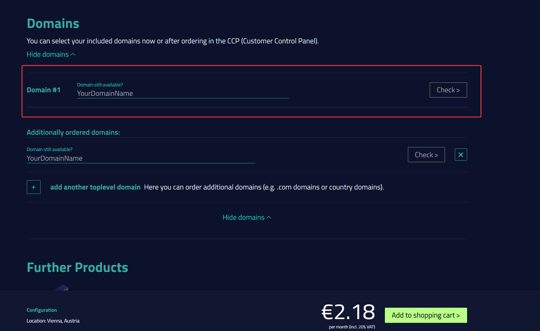 Select domain when ordering on the website.
