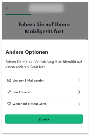 Oberfläche zum Auswählen des Gerätes, mit  dem die Verzifizierung durchgeführt werden soll.