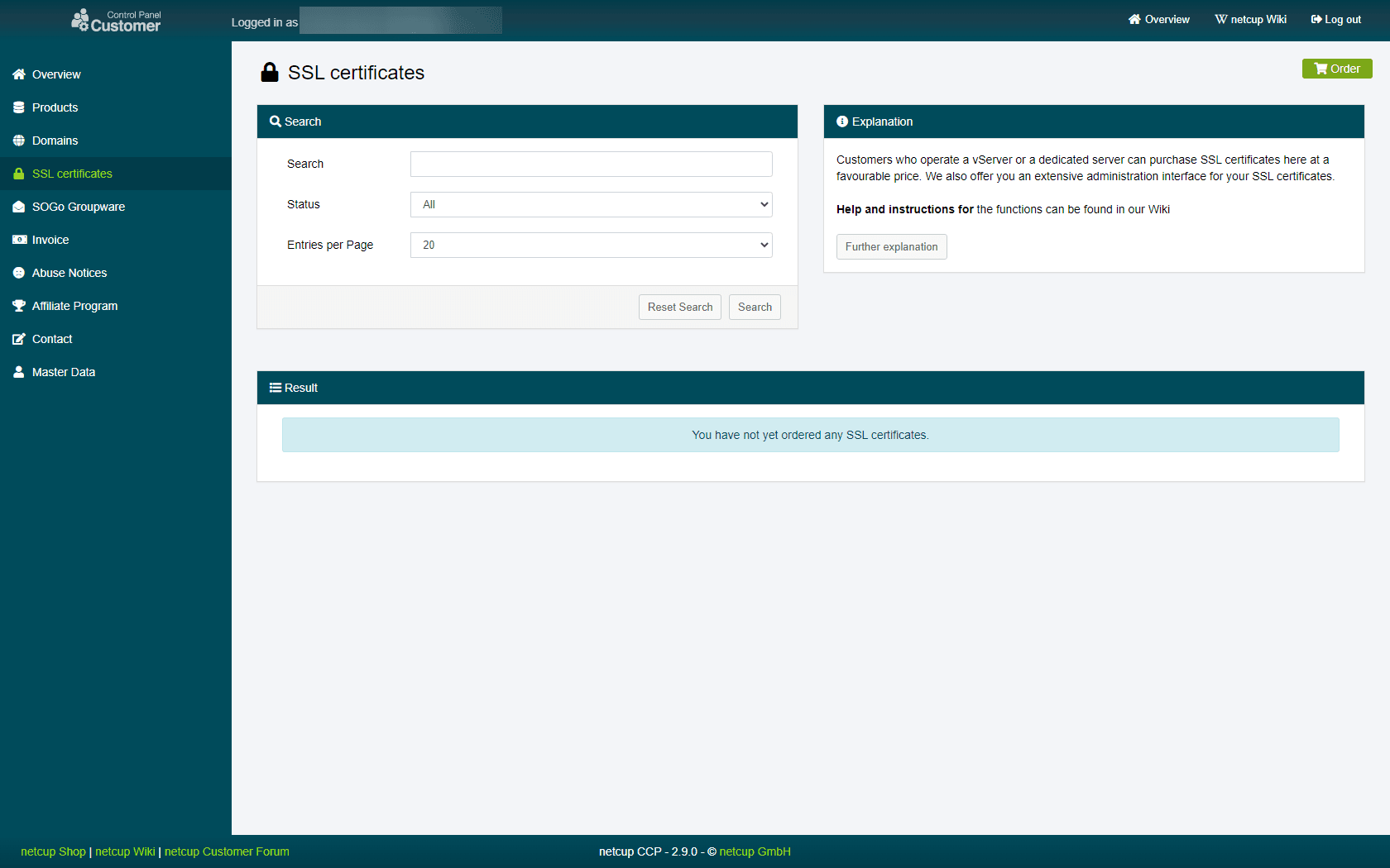 List of SSL certificates in the CCP.