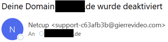 Absender einer E-Mail, bei der die Absenderadresse unseriös aussieht und aus zufälligen Zahlen und unbekannten Namen besteht.