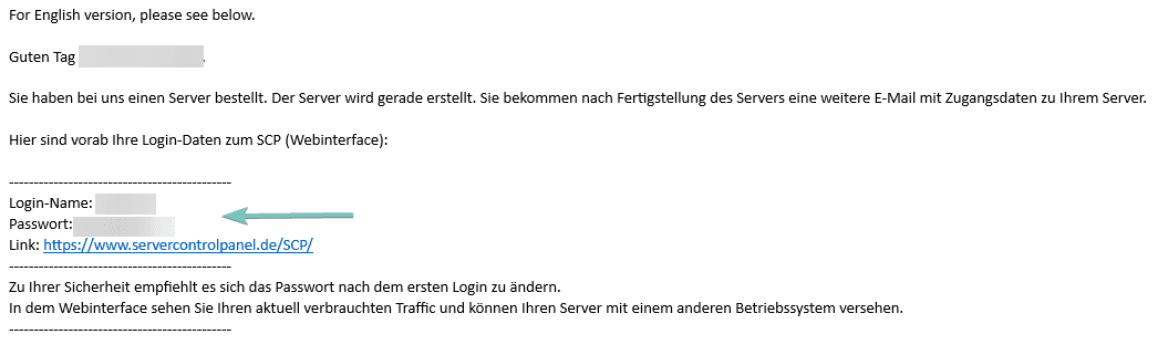 E-Mail mit den Zugangsdaten zum SCP.