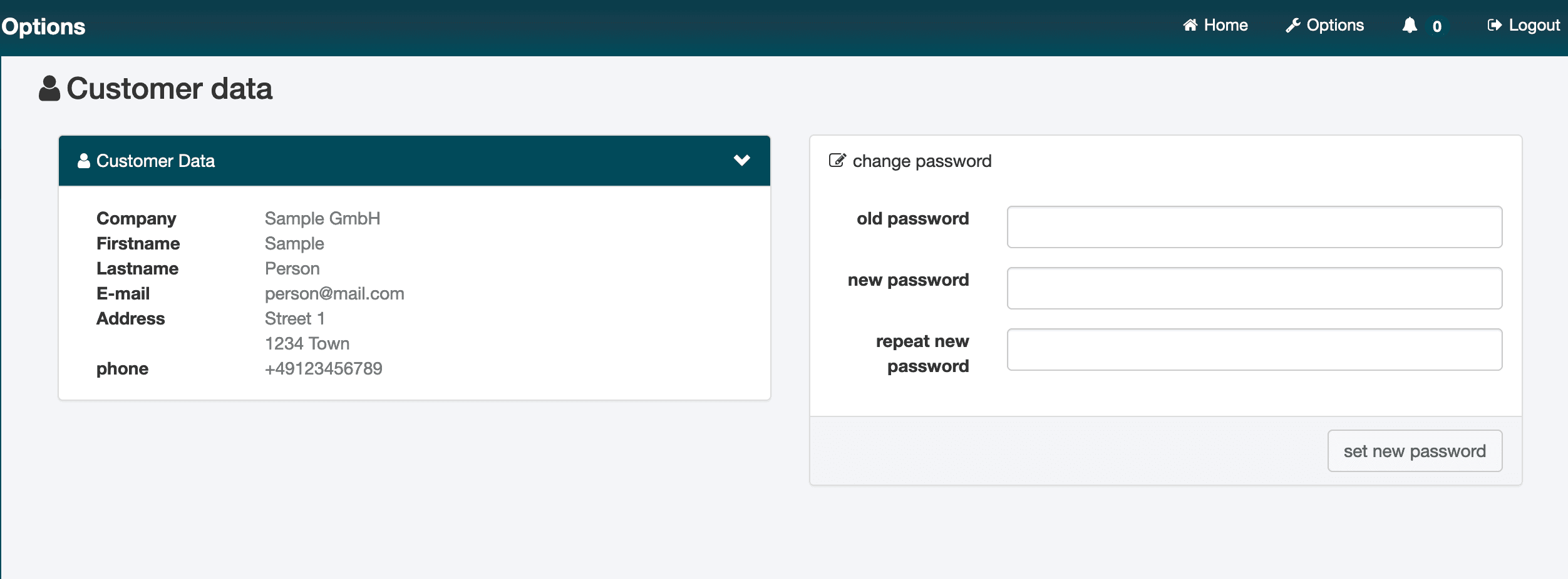 Field for changing the password in the SCP.