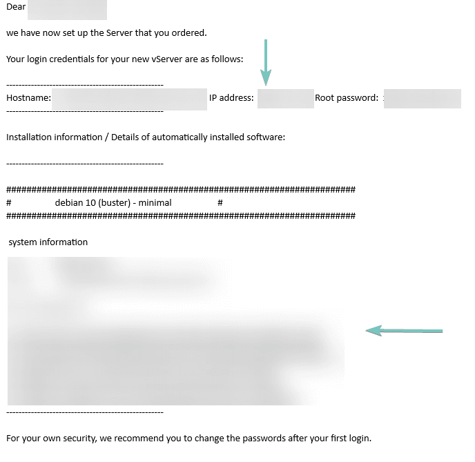 Email with the login details for the server.