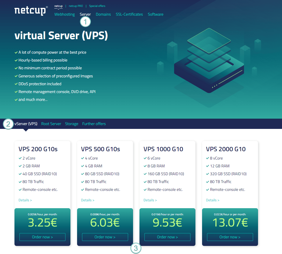 netcup website with various server products.
