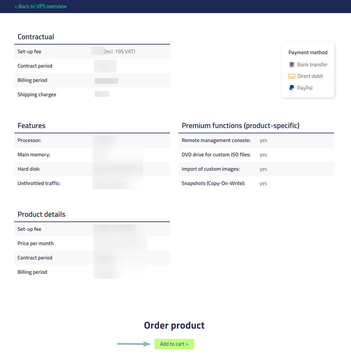 Order interface with “Add to cart” button.