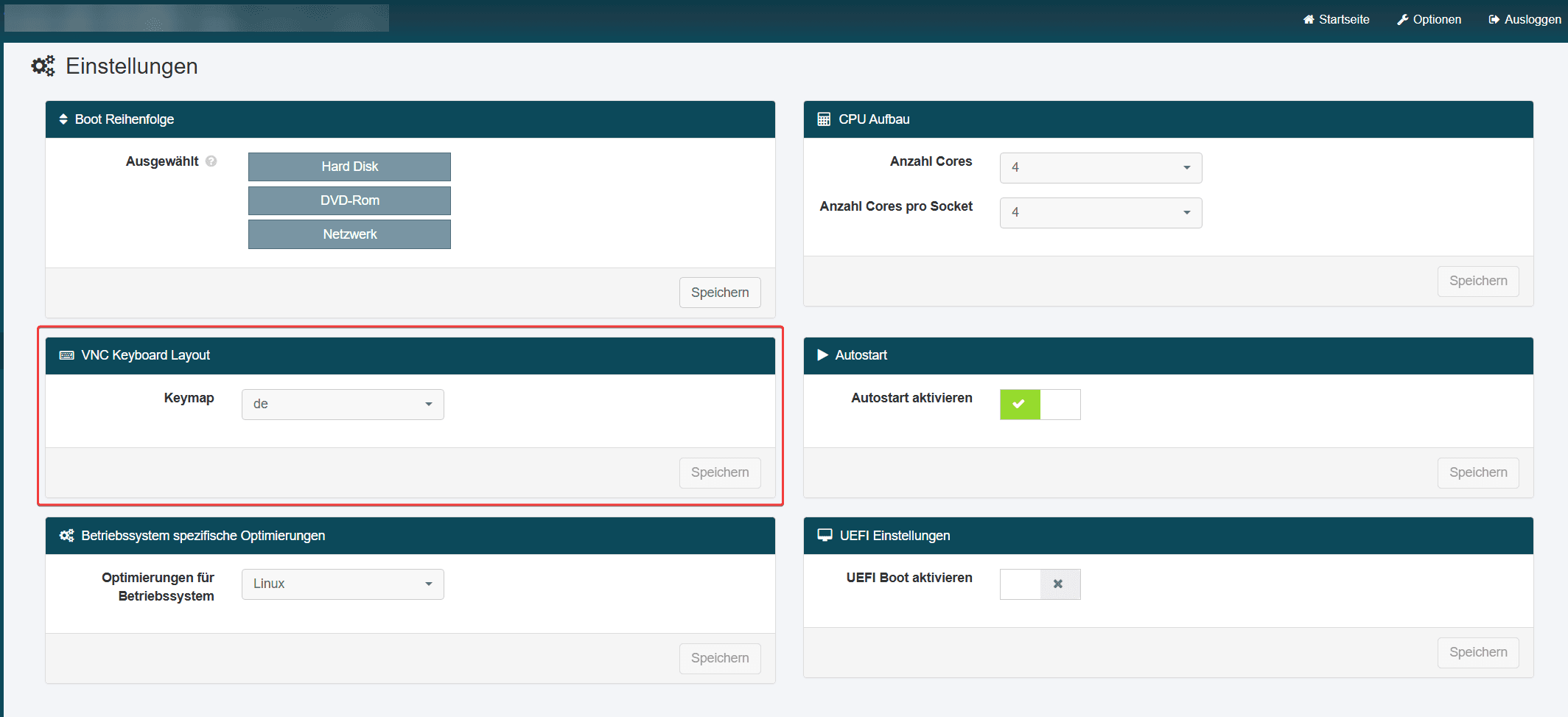 Hervorgehobener Abschnitt im SCP zum Ändern des Tastaturlayouts.