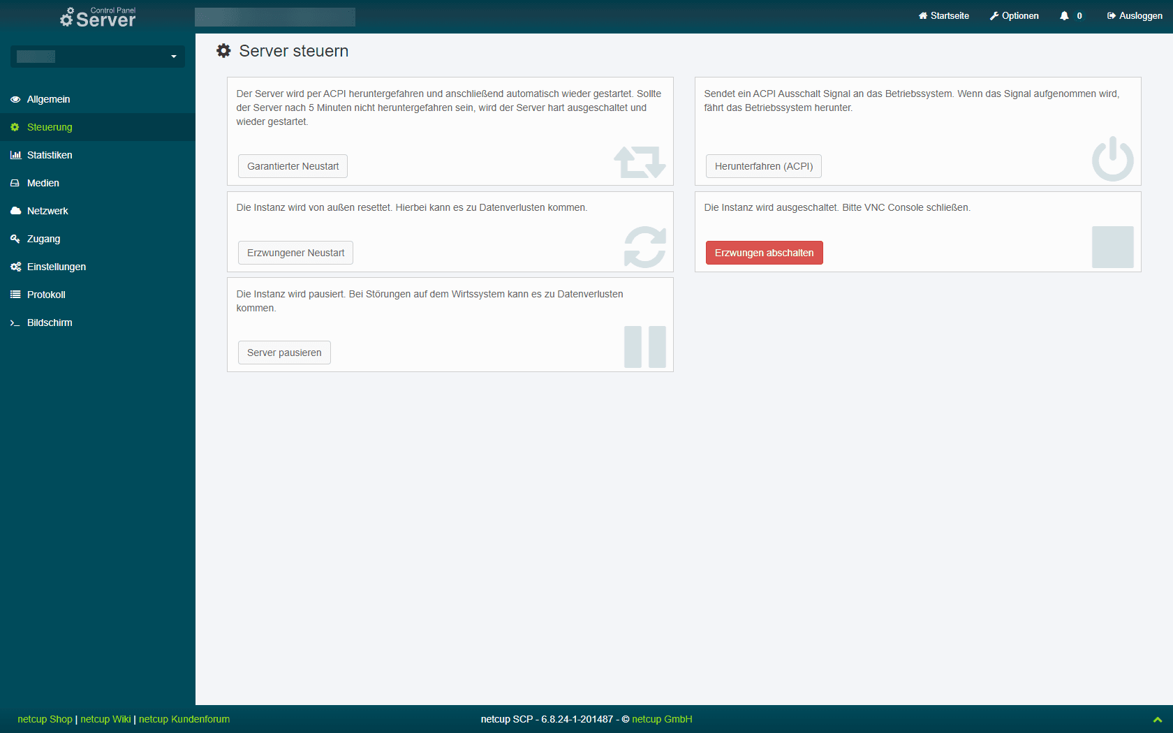 Seite "Steuerung" im SCP.
