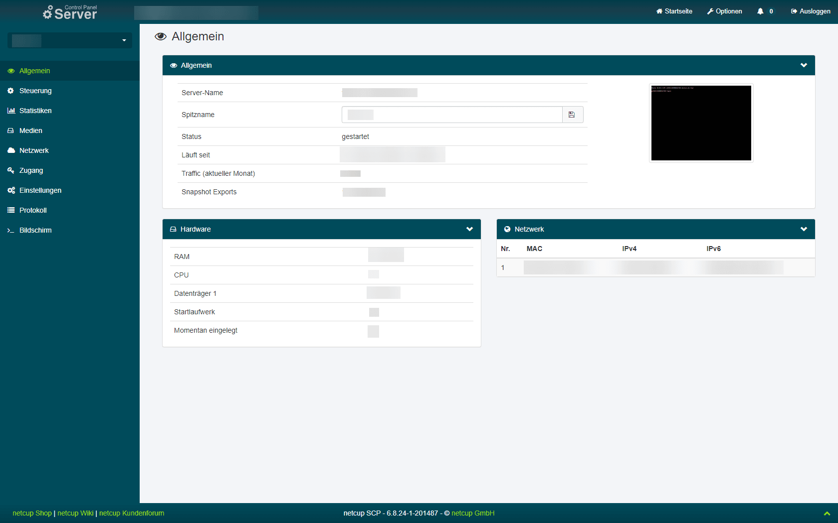 Seite "Allgemein" im SCP.