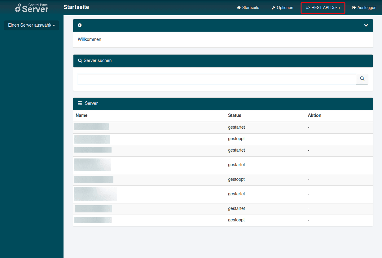 Hervorgehobene Schaltfläche im SCP, die zur REST-API-Dokumentation führt.