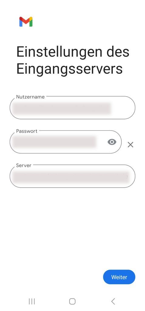 Einstellungen des Eingangsservers.