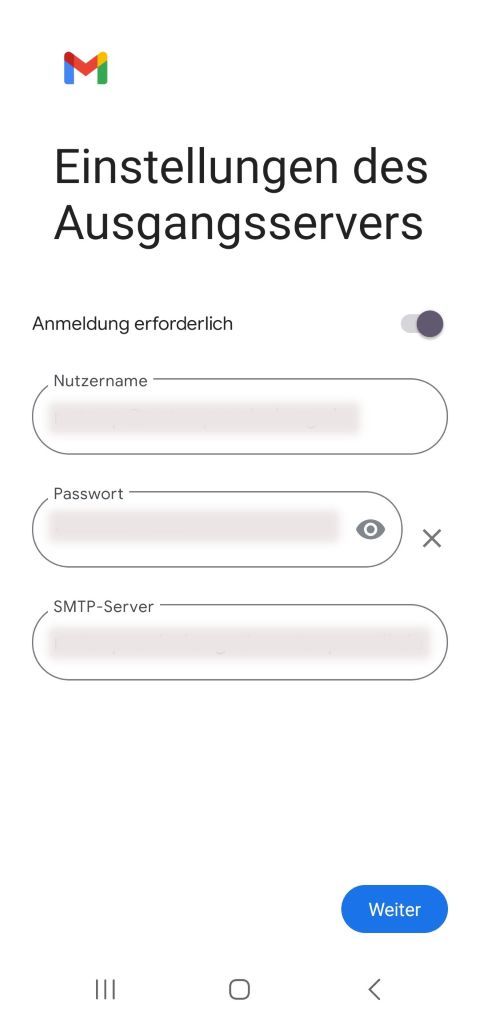 Einstellungen des Ausgangsservers.