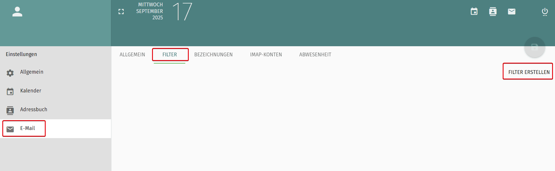 Filterregeln in SOGo-Webmail.