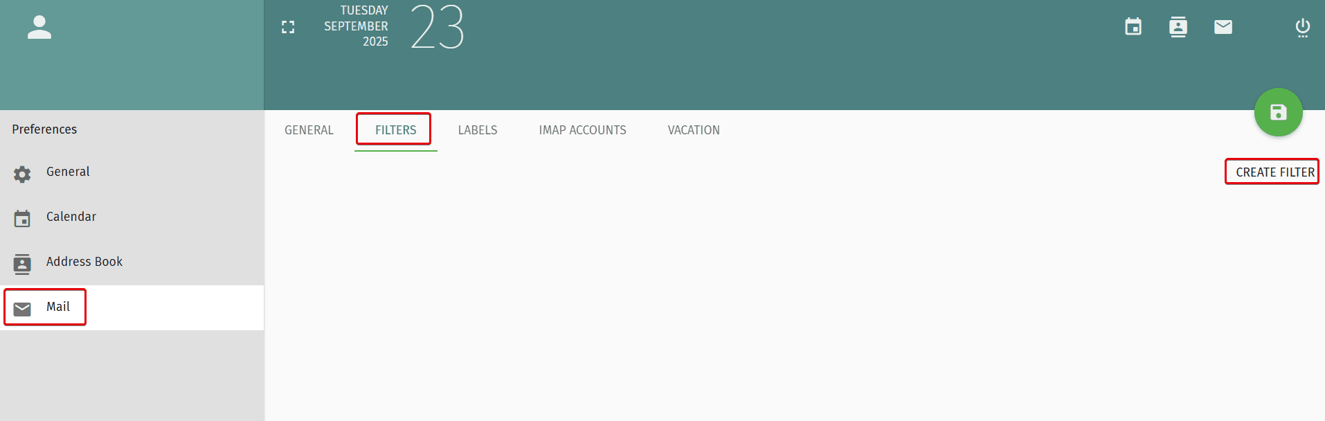 Filter rules in SOGo webmail.