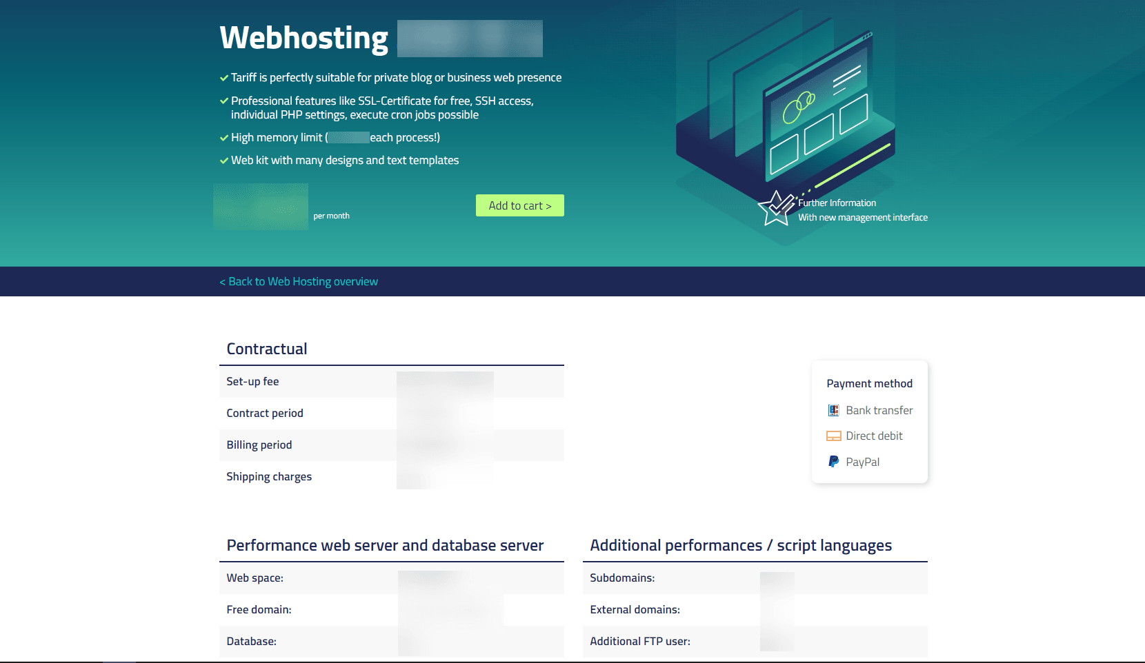 Overview of a plan with "Add to cart" button.