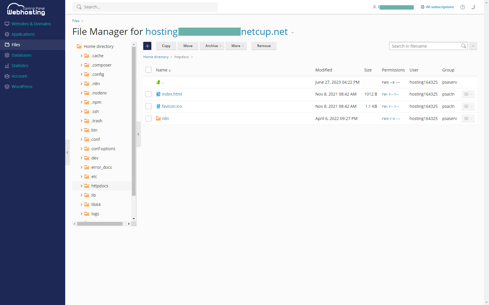 File Manager in the WCP.