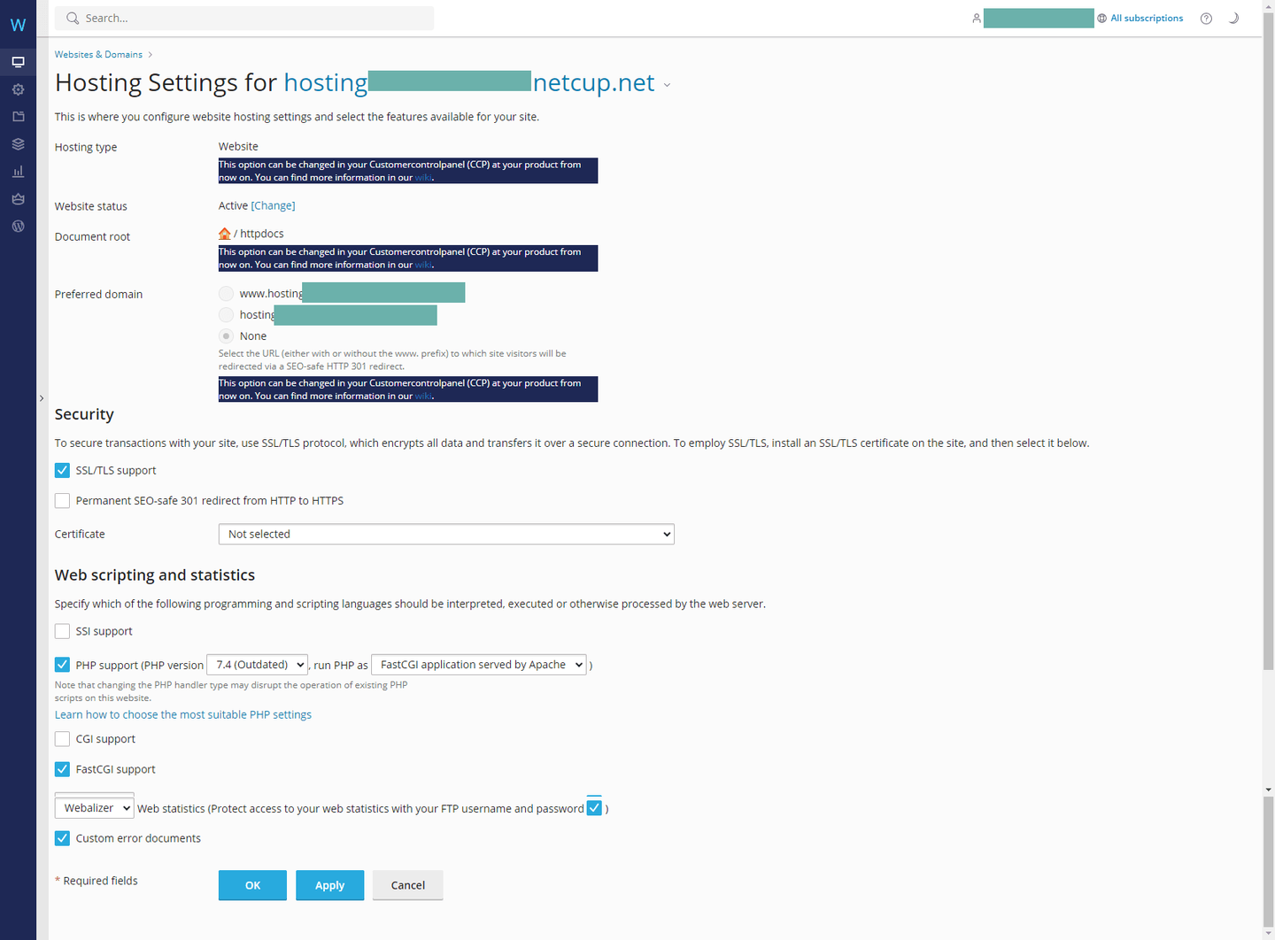 Hosting Settings