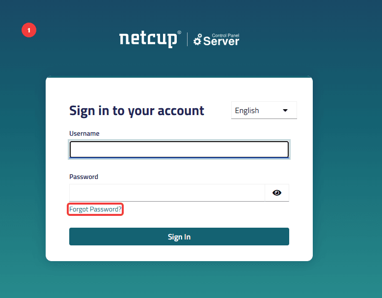 Login screen of the Server Control Panel with the Forgot your password? button highlighted.