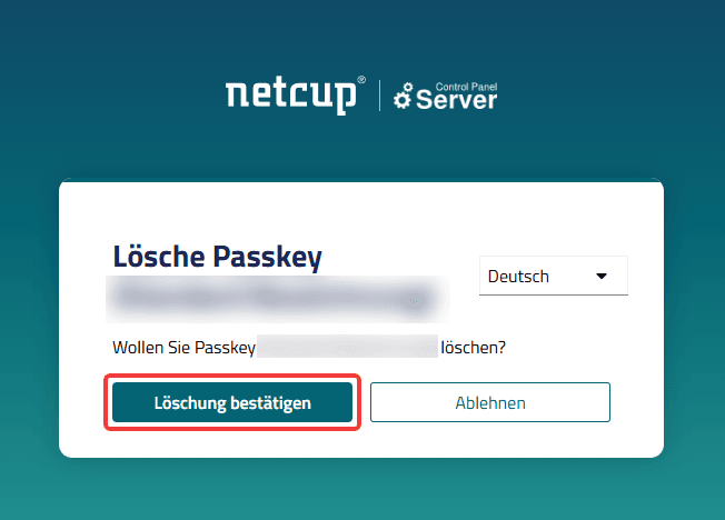Löschung-Benutzeroberfläche für den Passkey mit hervorgehobener Schaltfläche "Löschung bestätigen".
