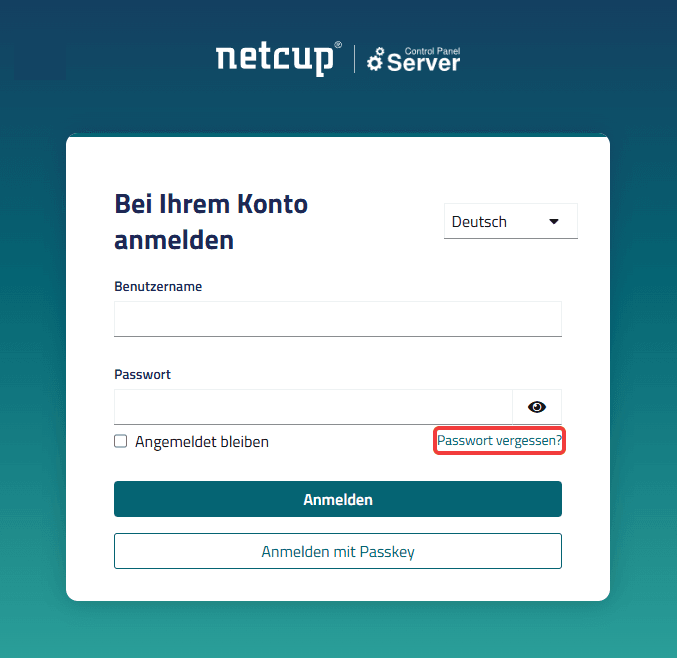 Login-Oberfläche mit der hervorgehobenen Schaltfläche "Passwort vergessen?".