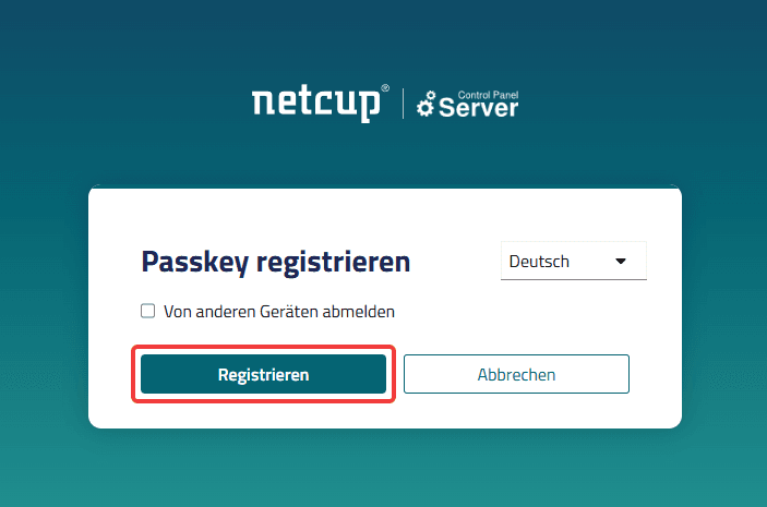 Oberfläche "Passkey registrieren" mit hervorgehobener Schaltfläche "Registrieren".