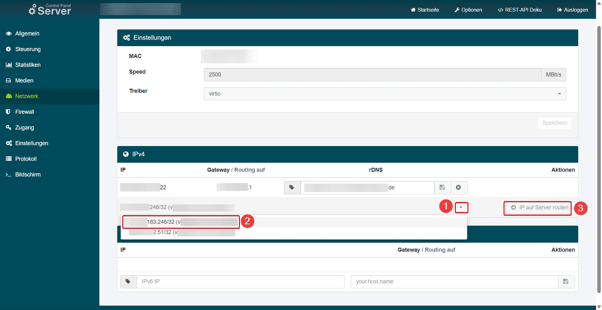 SCP > Netzwerk > IP aus Drop-down-Liste auswählen.