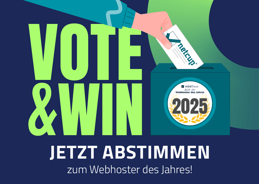 Hand die netcup Stimmzettel in Wahlurne legt.