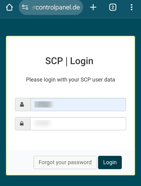 Login interface of the Server Control Panel.