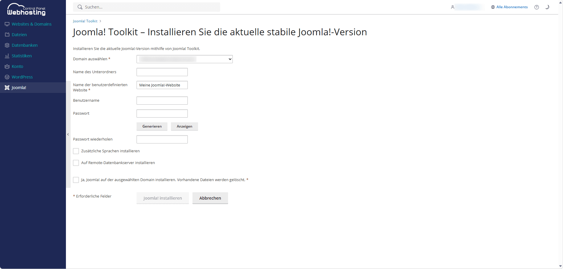 Joomla!-Installationsseite.