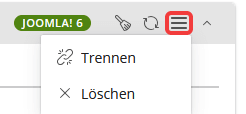 Hervorgehobenes Hamburger-Symbol mit den Schaltflächen "Trennen" und "Löschen".