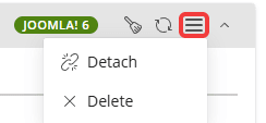 Highlighted Hamburger icon with the "Detach" and "Delete" buttons.
