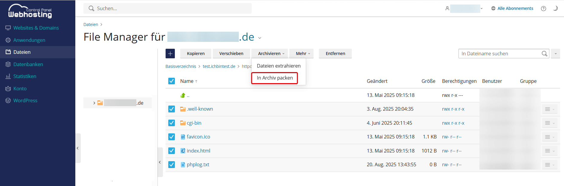 Hervorgehobene Schaltfläche "In Archiv packen".