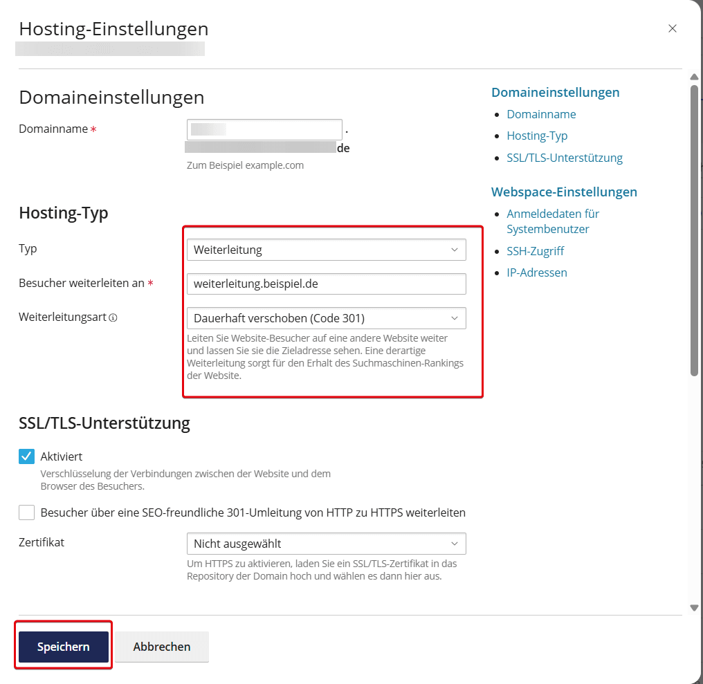 Weiterleitung für Subdomains im WCP.