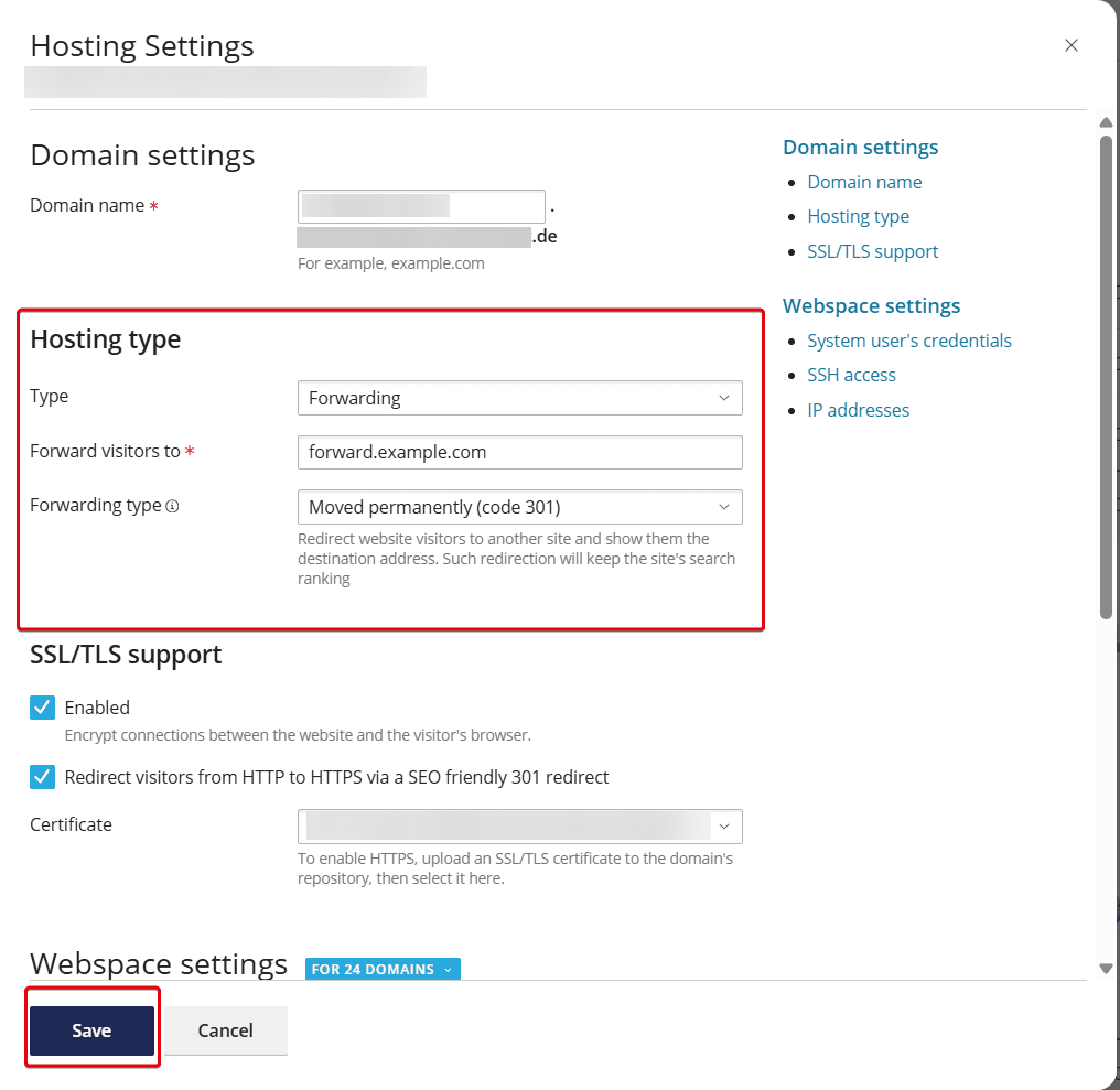 Forwarding for subdomains in the WCP.